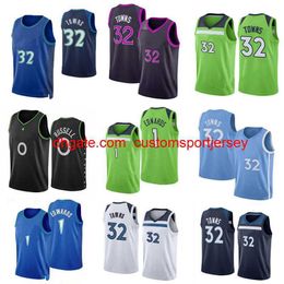 Custom Printed Anthony 1 Edwards Basketball Jerseys D'Angelo 0 Russell 32 Towns Ricky 22 Beverley 5 Malik Beasley Jarred Vanderbilt McDaniels City Men Jersey