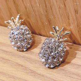 Stud Earrings Pineapple Inlay Rhinestone Fashion Retro Trend Ladies 2023 Brand Korean Style Delicate Girl Lovely Jewellery