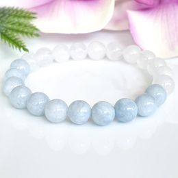 Strands MG1787 Womens 8 MM Aquamarine White Jade Crystal Bracelet