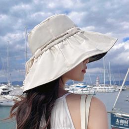 Wide Brim Hats Summer Women bow tie fashion wide Large brim Sun Hat outdoor beach fisherman cap UV proof sun protection hat bucket hat G230227