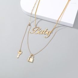Choker Chokers Wholesale Fashion Niche Lock Key Metal Exaggerating Collarbone Necklace Baby Letter Multi-Layer Twin Bloo22