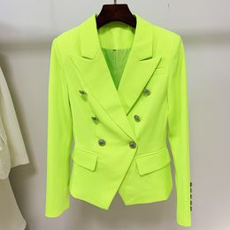 Womens Suits Blazers HIGH QUALITY est Designer Jacket Womens Classic Slim Fit Double Breasted Lion Buttons Blazer Fluorescent Yellow 230228