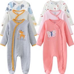 Jumpsuits Unisex Baby Romper 2/3Pcs Long Sleeve Jumpsuits For born Boy Girl Spring 0 to 12 Months Infant Clothes Set 100% Cotton 230228