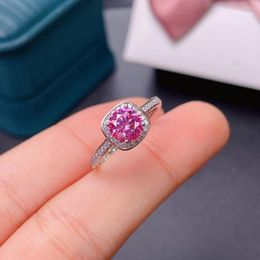 Cluster Rings Est Shiny Pink Moissanite Ring For Women Wedding Real 925 Silver Party Gift 1 Gemstone Lab Diamond