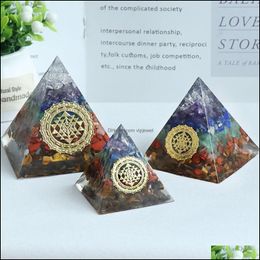 Crystal Seven Chakra Organe Jewelry Pyramid Set Piece Colorf Stone Resin Chips Layer Flower Of Life Healing Drop Delivery Dhbtg