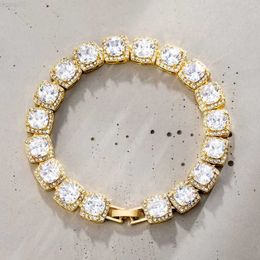 Designer Jewelry 14K Gold Plated 925 Sterling Silver 10mm Clustered Moissanite Diamond Tennis Bracelet in Yellow Gold