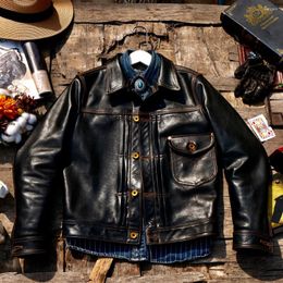 Men's Jackets Super Asian Size Genuine 506XX High Quality Italian Batik Leather Classic Retro Tooling Denim Jacket TYPE1