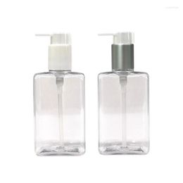 Storage Bottles Square Empty Plastic Clear Shampoo Lotion Bottle 200ml White Silver Press Pump PET Cosmetic Packaging Refillable Vials