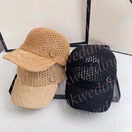 Fashion Hollow Visor Cap Summer Weave Baseball Cap Metal Letter Breathable Beach Sun Hat for Women Men