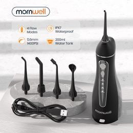 Other Oral Hygiene Mornwell Portable Oral Irrigator With Travel Bag Water Flosser USB Rechargeable 5 Nozzles Water Jet 200ml Water Tank Waterproof 230227