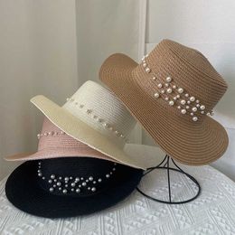 Wide Brim Hats Hats for Women Summer Pearl Sun Hats Comfortable Straw Hat Female Casual Flat Brim Panama Hat Outdoor Sun Protection Caps G230227