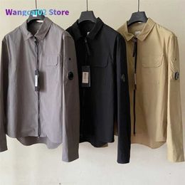 Men's Jackets Lens men t shirts casual male gabardine garment dyed utility shirt long sleeve t-shirts zipper tops size M-XXL black grey khaki high quality T230228