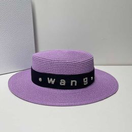 Wide Brim Hats New Women Letter Straw Hat Ribbon Tie 7cm Brim Boater Hat Derby Beach Sun Hat Cap Lady Summer Wide Brim Protect Hats G230227