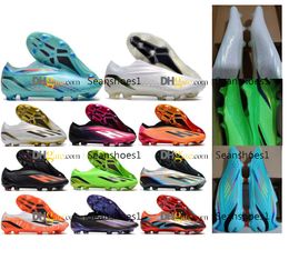 Gift Bag Soccer Boots Football Shoes Soccer Cleats Pink Orange White Green Blue Black Soft Leather Electroplate X Speedportal FG Laceless For Mens Size US 6.5-11