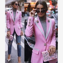 Womens Suits Blazers HIGH STREET est Fashion Designer Blazer Womens Long Sleeve Floral Lining Rose Buttons Pink Blazer Outer Jacket 230228