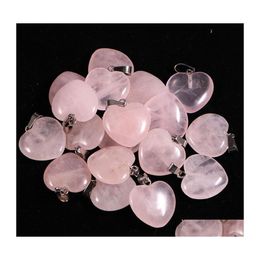 car dvr Stone 20Mm Heart Rose Quartz Crystal Pendant Natural Crystals Bead Pendants For Jewellery Making Drop Delivery Dhi3Y