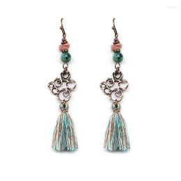 Dangle Earrings Vintage Totem Chinese Traditional Mottled Lucky Clouds Colourful Beads Bronze Tassels Long Female Jewellery