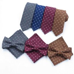 Neck Ties Sitonjwly Men's Suit Bow Tie Sets Business Formal Dress Polka Dots Necktie Bowtie Handkerchief Pocket Square Set Butterfly Tie J230227