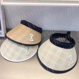 Women Visor Cap Summer Vacation Sun Hat Jacquard Letter Wide Brim Empty Baseball Cap