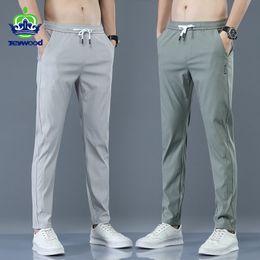 Men's Pants Men's Trousers Spring Summer Thin Green Solid Color Fashion Pocket Applique Full Length Casual Work Pants Pantalon 230228