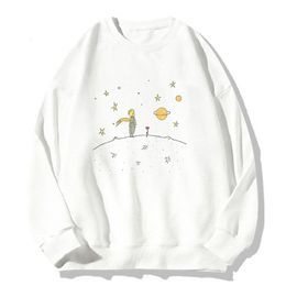 Womens Hoodies Sweatshirts The Little Prince Print Hoodie Planet and Rose Graphic Hoody Women Sweatshirt White Pullover Female Oversized Clothes Spring Top 230227