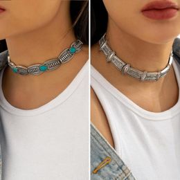 Choker Punk Hip Hop Vintage Women's Necklace Collar Chain Cool Sweet Metal Personality Versatile Turquoise Girl