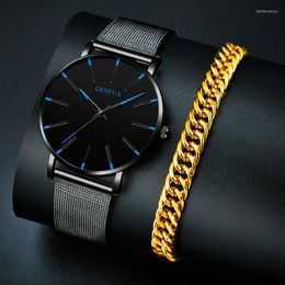 Wristwatches 2023 Mens Fashion Minimalist Bracelet Watches Luxury Stainless Steel Mesh Belt Quartz Watch Men Business Clock Relogio