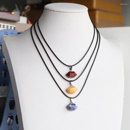 Chains Natural Geometry Shape Agates Rose Quartzs Malachite Stone Leather Rope Pendant For Women Jewelry Necklace Size 10x16mm