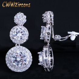 Ear Cuff CWWZircons Clip on Ear Round Drop Cubic Zirconia Non Pierced Earrings Fashion Wedding Jewelry Womens Accessories CZ427 230228