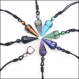 Pendant Necklaces Natural Stone Hexagonal Pointed Reiki Chakra Pendants Healing Quartz Crystal Dowsing Pendums Cord Adjustable Drop Dh8Nu