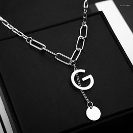 Chains Initial Pendant Necklaces For Women Coin Letter G Stainless Steel Necklace Choker Fashion Alphabet Jewellery WholesaleChains