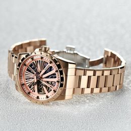 Wristwatches OBLVLO Top Brand Rose Gold Automatic Mechanical Military Skeleton Men Casual Sport Watch Waterproof Bracelet Watches RMS-U