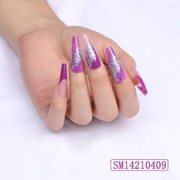 False Nails 24pcs Purple Nail Patch Glue Type Removable Long Paragraph Fashion Manicure Save Time TEEA889