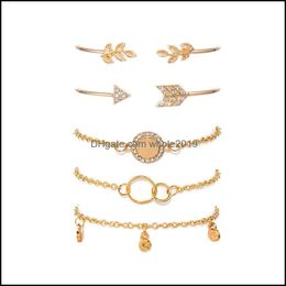 Charm Bracelets 5Pcs Simple Personality Twig Ring Diamond Arrow Combination Adjustable Cuff Open Bracelet Stackable Wrap Set Womens Dh57R