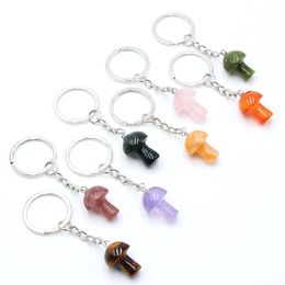 20mm Mushroom Statue Key Rings Chains Natural Stone Carved Charms Keychains Healing Crystal Keyrings for Women Men