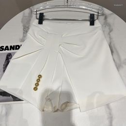 Women's Shorts 2023 Spring Sweet Bow Buttons Three-Point Suit Skirt Women High Waist White Straight Girls Short Pants Fashion