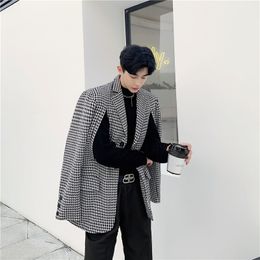 Men's Suits Blazers Autumn Korean style unique Double side Seam design Suit men Casual loose Houndstooth plaid for MXL 230227