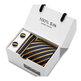 Neck Ties Nice Handmade Newest design Tie Hanky Pocket Squares Cufflink Set Tie Necktie Box Printed Formal Clothing J230227