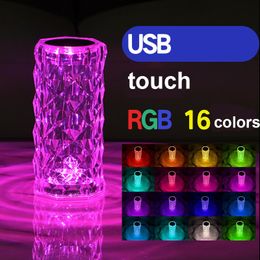 LED Romantic Rose Crystal Desk Lamp USB Charging Bedroom Bar Decoration Night Lights RGB Remote Control Projection Table Lamp