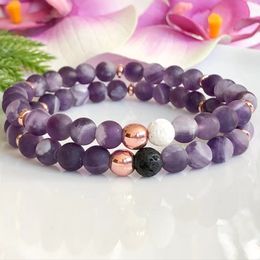 Strands MG1785 6 MM Matte Amethyst Lava Stone Bracelet For Women