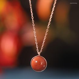 Chains XL568ZFSILVER 925 Sterling Silver Fashion Trendy South Red Agate Hetian Jade Simple Roud Star Necklace For Women Wedding Jewelry