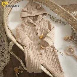 Jumpsuits ma baby 0-24M Infant born Baby Boy Girl Jumpsuit Warm Knit Long Sleeve Romper Cute Ear Playsuit Autumn Spring Clothing 230228
