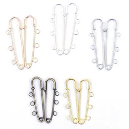 Safety Pin Brooches Connectors 3 Holes Gold Silver Plated Sewing Apparel For DIY Craft Jewellery Making Accessories 100Pcs