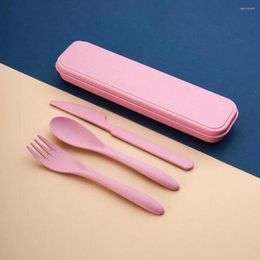 Dinnerware Sets Spoon Fork Cutlery 3PCS/Set Wheat Straw Tableware Box Children Adult Travel Portable Kitchen Accessories