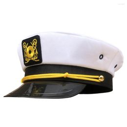 Berets Embroidered Badge Navy Cap European American Style White Flat Military Party Sailor Role Play Cadet Hat Cosplay Prop