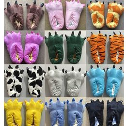 Slippers Winter Soft Warm Monster Dinosaur Paw Funny Slippers for Men Women Kids Parentchild Home House Slipper Shoes Room Cotton Shoes Z0215