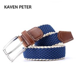 Belts Men's Fabric Leather Elastic Woven Stretch Belt 138" Wide New Elastic Canvas Belt Men Casual Elastic Strap Silver Buckle Z0228