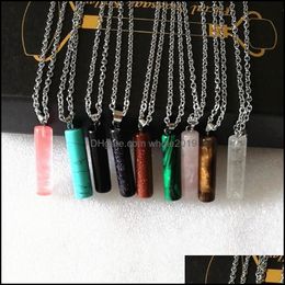 Pendant Necklaces Cylinder Turquoise Opal Natural Quartz Crystal Pink Stone Column Necklace Jewelry For Women Gift Accessories Drop Dhkwf