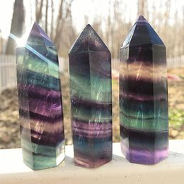 Decorative Figurines Objects & Beautiful 1PC Natural Colored Fluorite Healing Stone Wand Obelisk Energy Pyramid Love Quartz Crystals