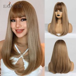 Synthetic Wigs Easihair Long Straight Synthetic Wigs for Women Brown with Bangs Daily Natural Hair Heat Resistant Christmas Gift 230227